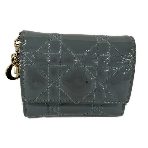 Authentique portefeuille DIOR/ChristianDior Lady Dior Lotus Cuir verni bleu clair