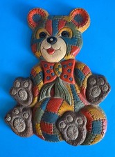Vintage Patchwork Teddy Bear Plaque Wall Hanging Quilted Design Foam Craft 1979
