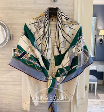 70 cashmere 30 silk Green Wheel double side printed square Wrap shawl 51'' new