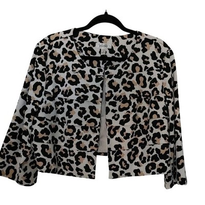 Dressbarn Leopard Print Open Front Cropped Jacket Blazer Plus Corp Sz 16