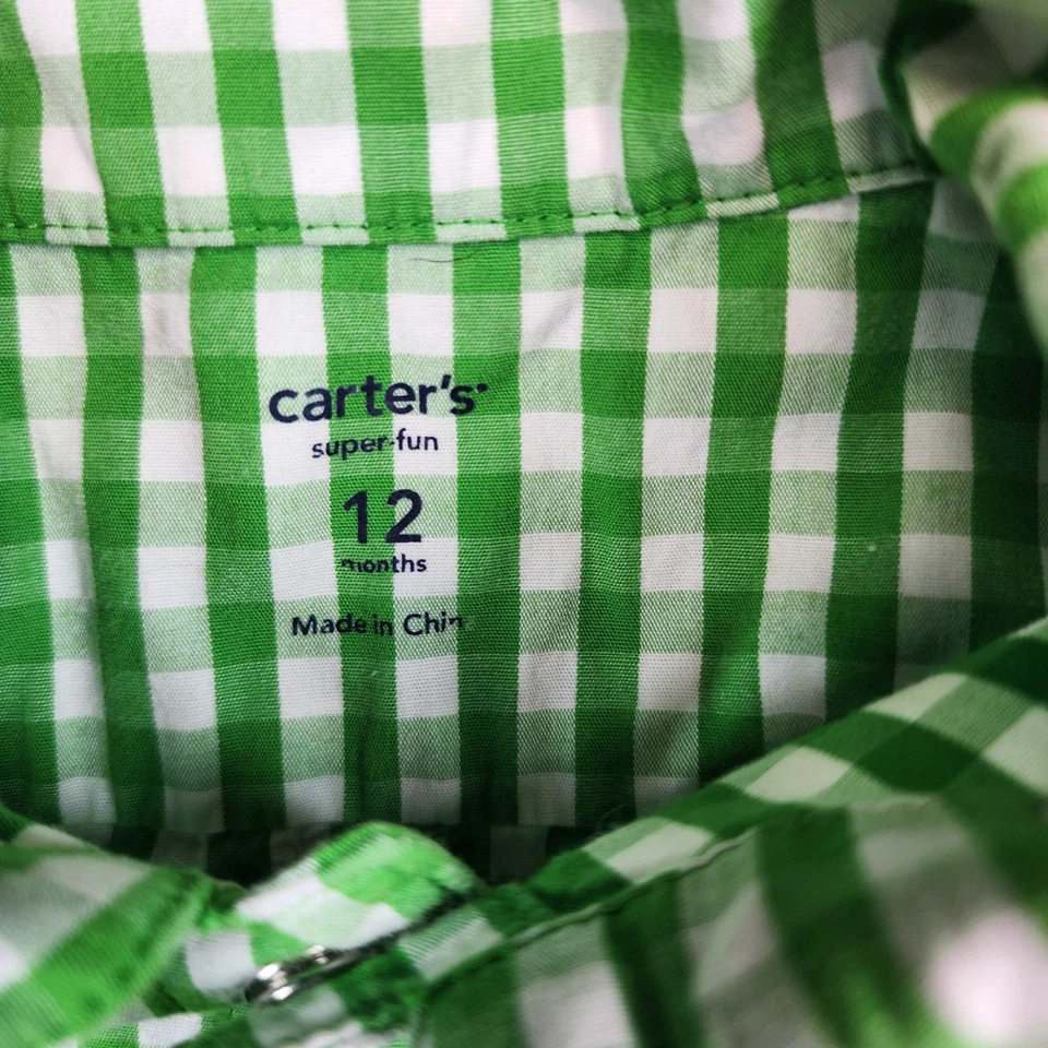 Mameluco para bebé Carters 12M verde a cuadros guinga safari jeep jirafa manga corta Foto 4 de 4