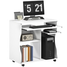 HOMCOM Computer Table Study Desk with Sliding Keyboard Tray, White