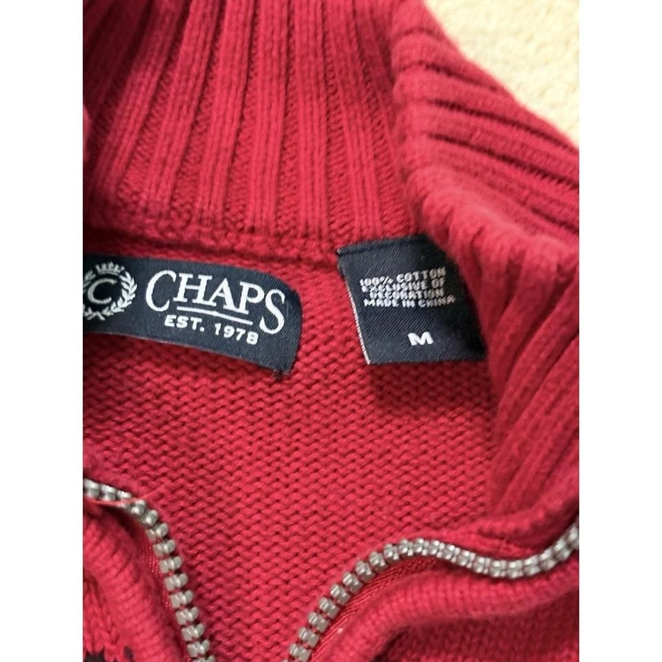 Suéter Chaps Para Hombres M Rojo 1/4 Cremallera Alce Pullover Nórdico Invierno Vacaciones Esquí Foto 3 de 4