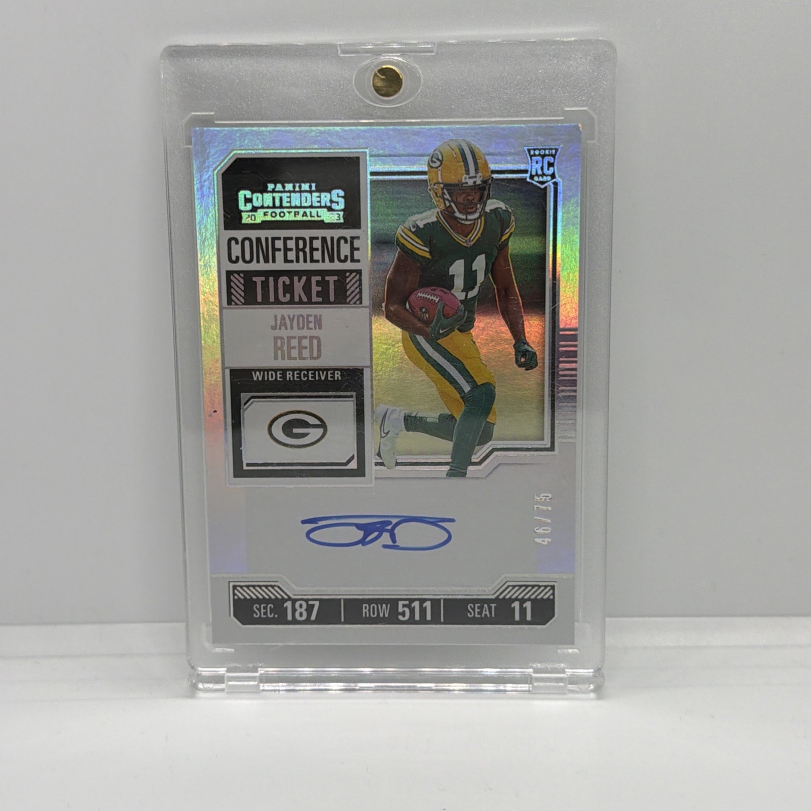2023 Panini Contenders Jayden Reed Rookie Auto /75 Conference Ticket Packers RC