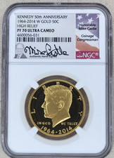 2014-W Kennedy Half Dollar NGC PF 70 3/4 oz Gold Mike Castle Signed