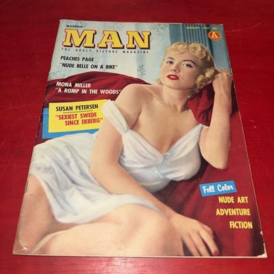MODERN MAN Men's Magazine Aug. 1957 Susan Petersen, Mona Miller, Peaches Page, +