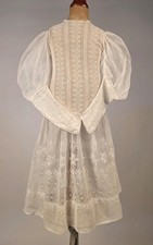 VICTORIAN GIRL’S SNOWFLAKE PATTERN LACE BUSTLE DRESS W PUFF SLEEVES FR MUSEUM