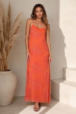 Alice + Olivia Coral Silk Embroidered Open Back Maxi Dress Women’s Medium