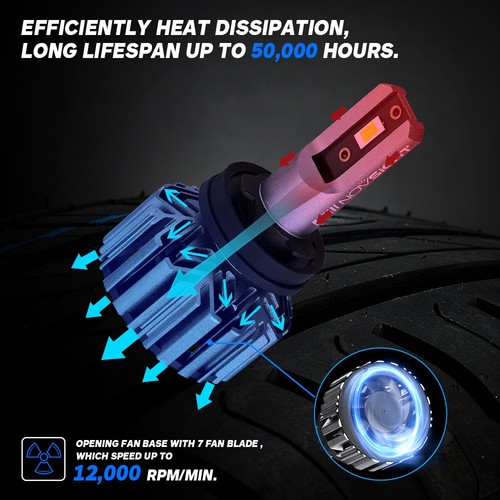 NOVSIGHT H11 H13 9004 9005 9006 9012LED Headlight Bulbs High Low Beam 12000LM 2x - Picture 2 of 27