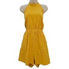 Cupshe Womans size L Sunshine Yellow Halter Neck Tie Back Flared Leg Romper NEW