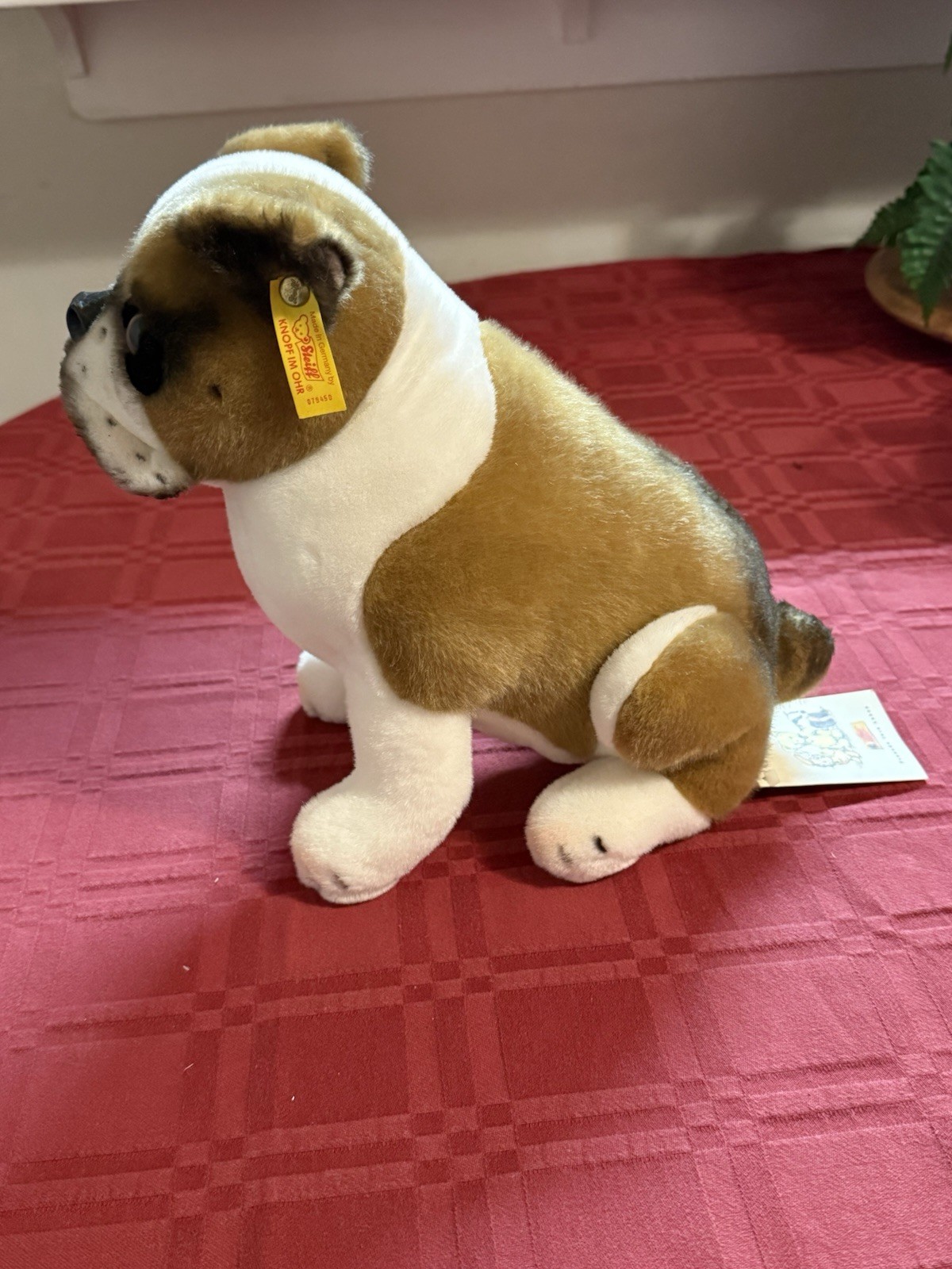 Rare Steiff “Snobby” Bulldog Germany Yellow Ear Tag & Button 10” Plush NWT New