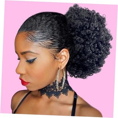 Short Afro Kinky Curl Ponytail Natural Black Afro Puff Bun Ponytail Claw 1B#