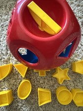 Vintage Tupperware Toy Shape Sorter Ball 10 Puzzle Pieces Complete Used red blue