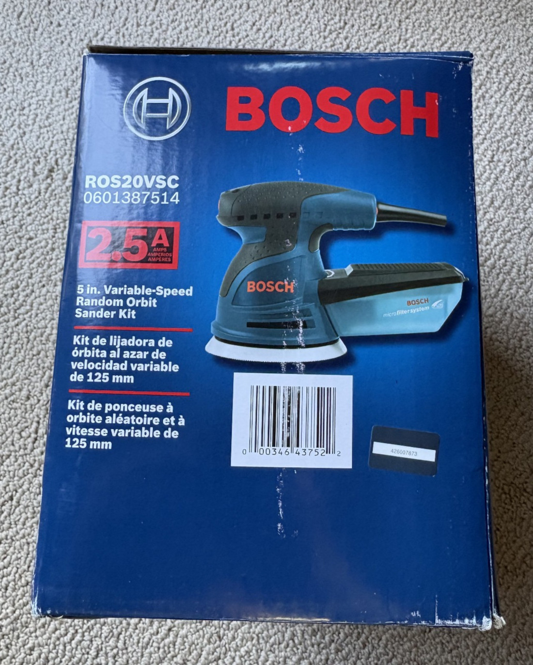 BOSCH ROS20VSC Palm Sander 2.5 Amp 5 Inch Corded Variable Speed Random Orbital