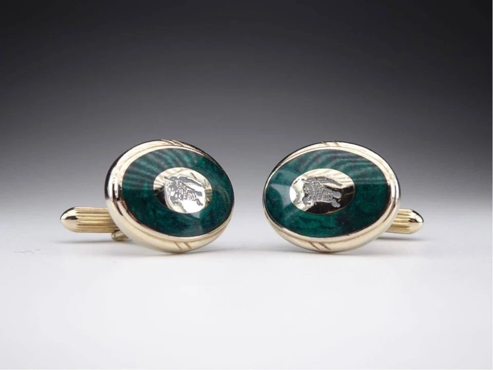Burberry Cufflinks Oval Deep Green Armor Knight Logo Men's Accessory - Image 4 of 4
