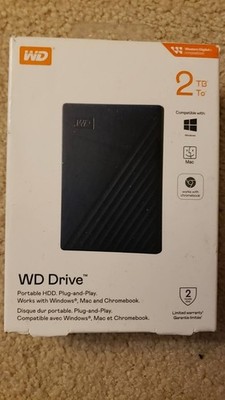 New Western Digital 2TB Plug-and-Play External Hard Drive Windows Mac Chromebook