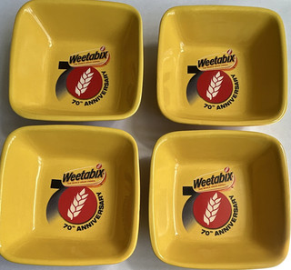 Weetabix 70th Anniversary Yellow Square Cereal Bowls Set of 4