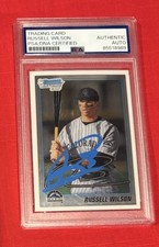 Russell Wilson 2010 Bowman Chrome Rookie Baseball Trading Card Autographed PSA. rookie card picture