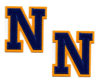 2-Pack Navy Blue Gold Letter N Iron-On Patches (2.5'') Varsity Felt Alphabet