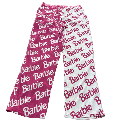 Barbie 2023 Women’s Small Pink White Lounge Pajama Pants Logo Fleece EUC - Picture 6 of 7