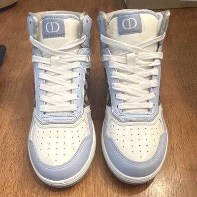 Dior Unisex High-Top Lace-Up Logo Sneakers Light Blue White Gray
