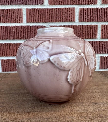 Vintage Rookwood Pottery Vase Butterfly Pinkish Brown Glossy 6509 - 1944