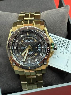$895 Bulova Precisionist Icon Diamonds Quartz GOLD Tone Steel Men's Watch 98D156