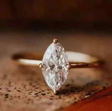 1.50Ct Marquise cut Lab Created White Diamond Solitaire Ring 14K Gold Plated