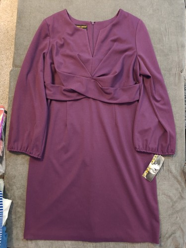 Donna Rico Dress Size 16W Wrap, Purple Long Sleeve Knee length NWT
