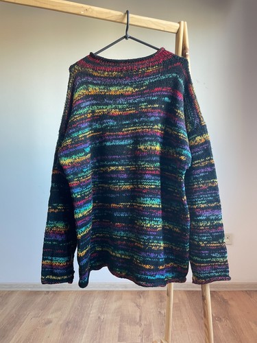 Vintage 90's Heavy Knit Handmade In Nepal Coloured Wool Sweater Size L - Picture 2 of 9