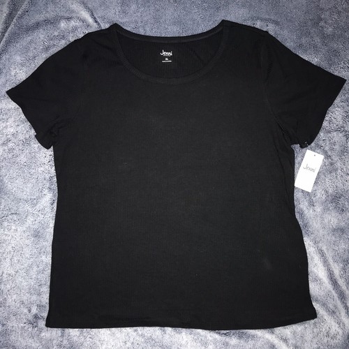 Jenni Intimates Wide-Rib Knit Black Pajama Top Rayon Blend Women's Size X-Large