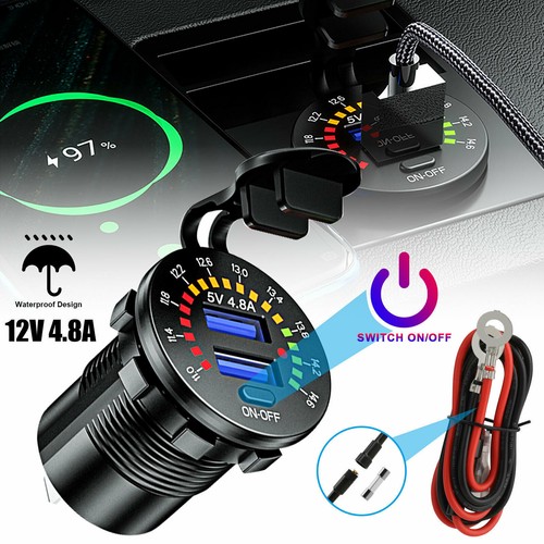 12V Dual USB Car Fast Charger Socket Power Outlet LED Voltmeter Waterproof NEW - Picture 2 of 10