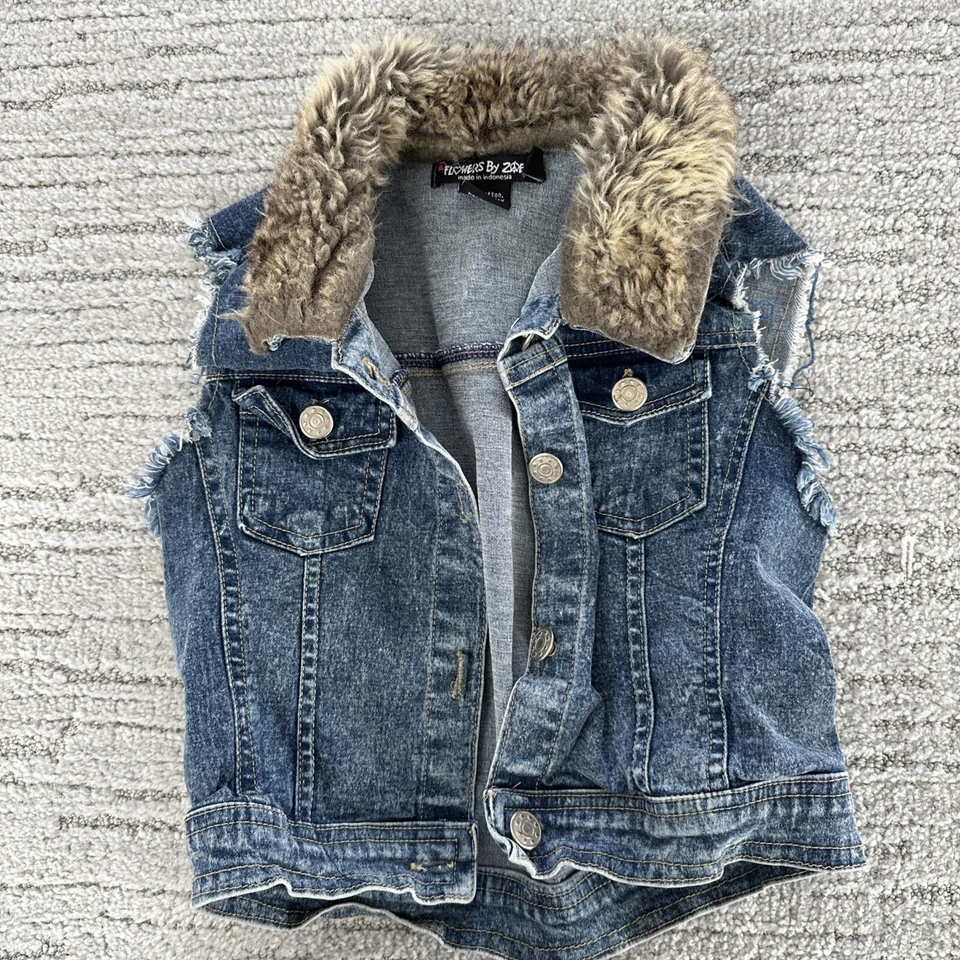 Chaleco Vaquero Flowers By Zoe con Cuello de Piel Sintética Niñas Talla XL Y2K 90S Núcleo Foto 3 de 4