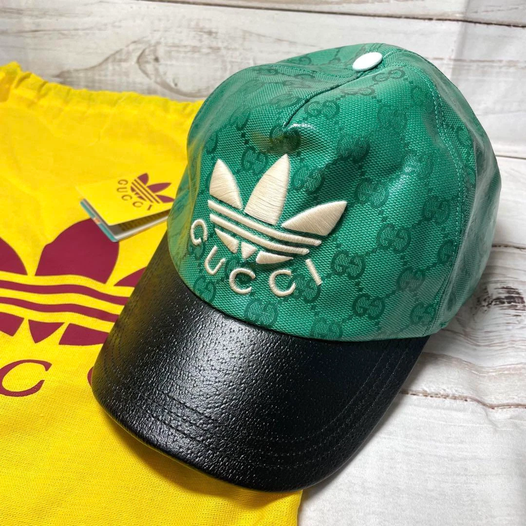 Casquette de baseball Gucci x Adidas GG LOGO Supreme vert noir toile unisexe taille L