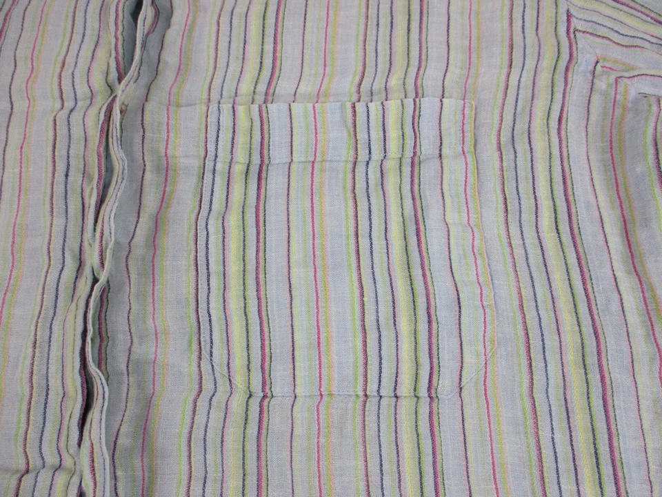 Bugatchi Uomo Shirt Mens Medium Blue Purple Linen Colorful Striped Button Up ' - Image 3 of 4