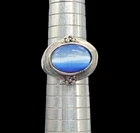Vintage Geometric MCM Blue Cats Eye Stone Southwest 925 Silver Ring Sz 8 15g