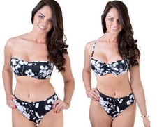 Black & White Floral Underwired bikini top, bandeau top and or briefs bottoms