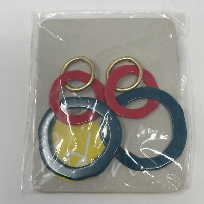 NWT Boden Acrylic Cirlce Color Block Blue Pink Gold Earrings Lightweight Hoop
