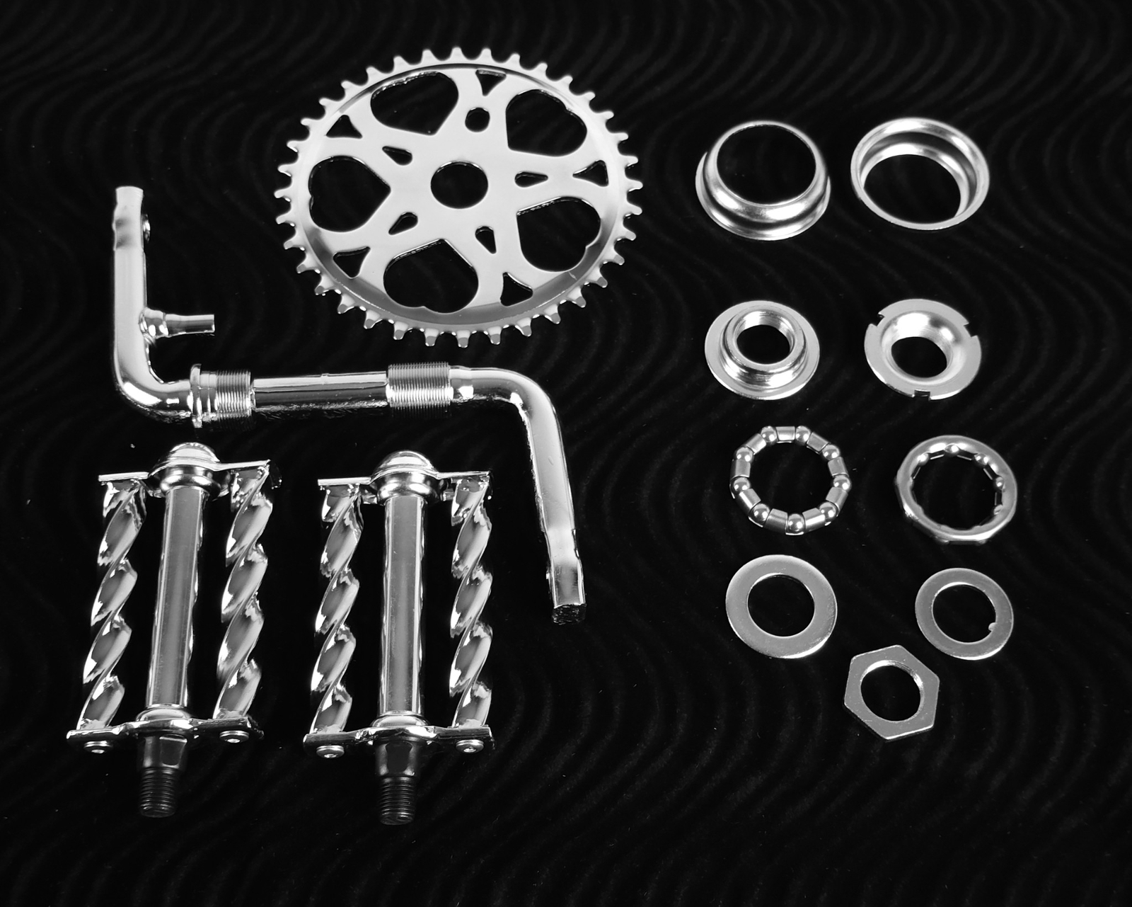 OG LOWRIDER HEART CHROME CRANK PACKAGE TWISTED PEDALS 20 CRUISE LOWRIDER BICYCLE