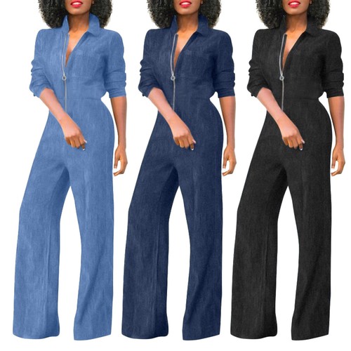 Jumpsuits for Women Party Sexy Women's Sexy Bodycon Jumpsuits V Neck Long Sleeve - Picture 1 of 11