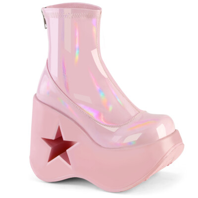Demonia  DYNAMITE-100  Women's  Pink  5'' Star Cutout Platform Wedge Ankle Boot