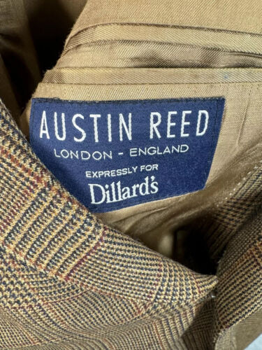 NWOT Austin Reed 48R Brown Glen Plaid Wool Coat Elbow Patches Bi-swing Back USA - Picture 3 of 15