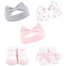 Hudson Baby Infant Girl Headband and Socks Set 5pk, Ballet, 0-9 Months
