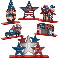 6 Pcs 4th of July Table Decorations Memorial Day Centerpiece Wooden Patriotic...