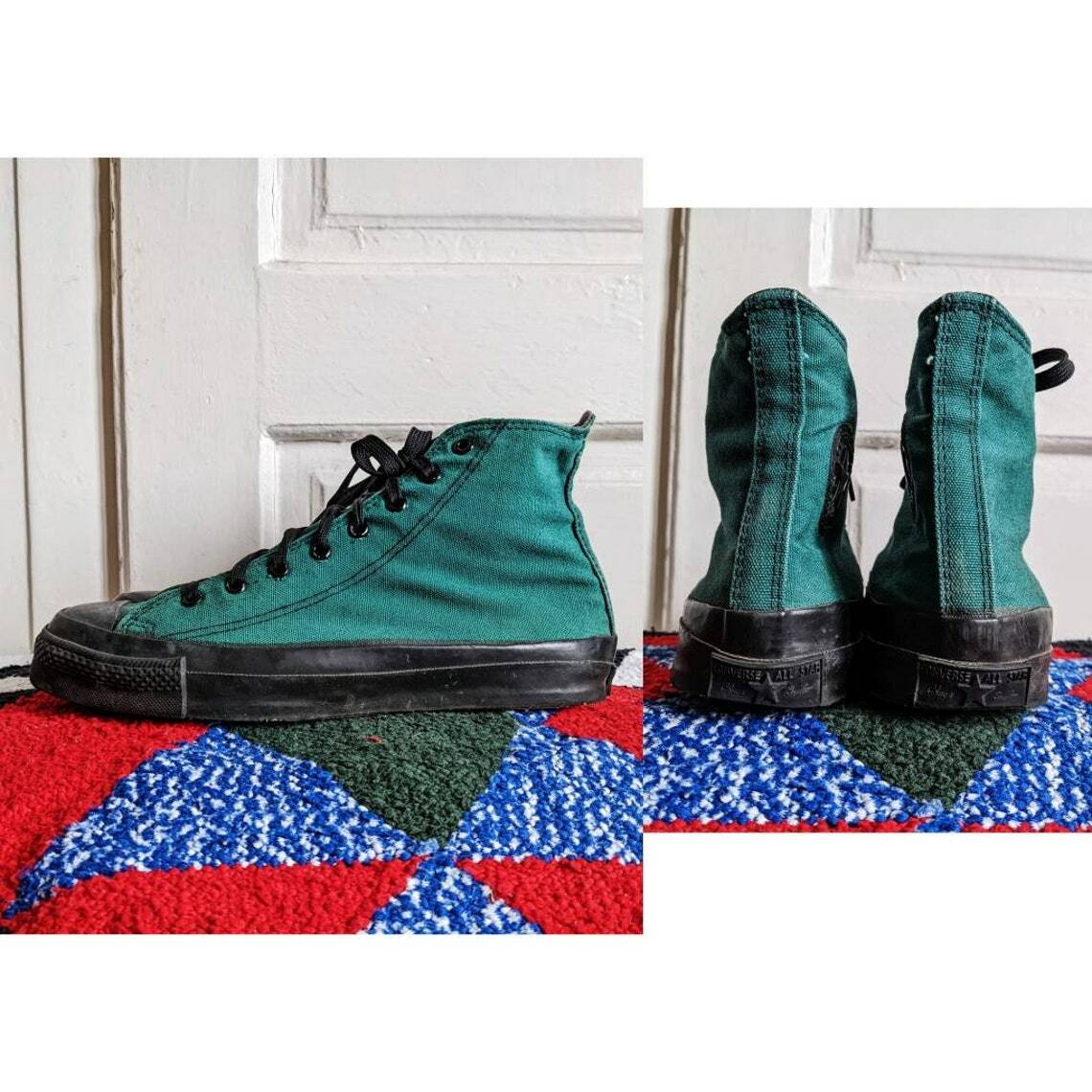 Vintage 60s Converse Chuck Taylor Sneakers Made in USA Green Black Platform