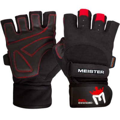 MEISTER WRIST WRAP WEIGHT LIFTING GLOVES w/ GEL PADDING Workout Gym Crossfit BK