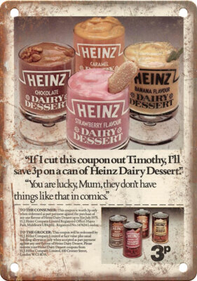 Heinz Dairy Dessert Vintage Ice Cream Ad 12'' x 9'' Reproduction Metal Sign N459