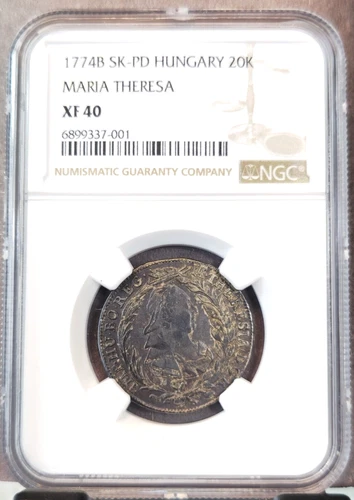1774 HUNGARY SILVER 20 KRAJCZAR MARIA THERESA 20 KREUZERS NGC XF 40 TOP POP 1