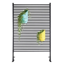 Freestanding Metal Privacy Screen, Outdoor Slatted Fence Panel with Stand, Black