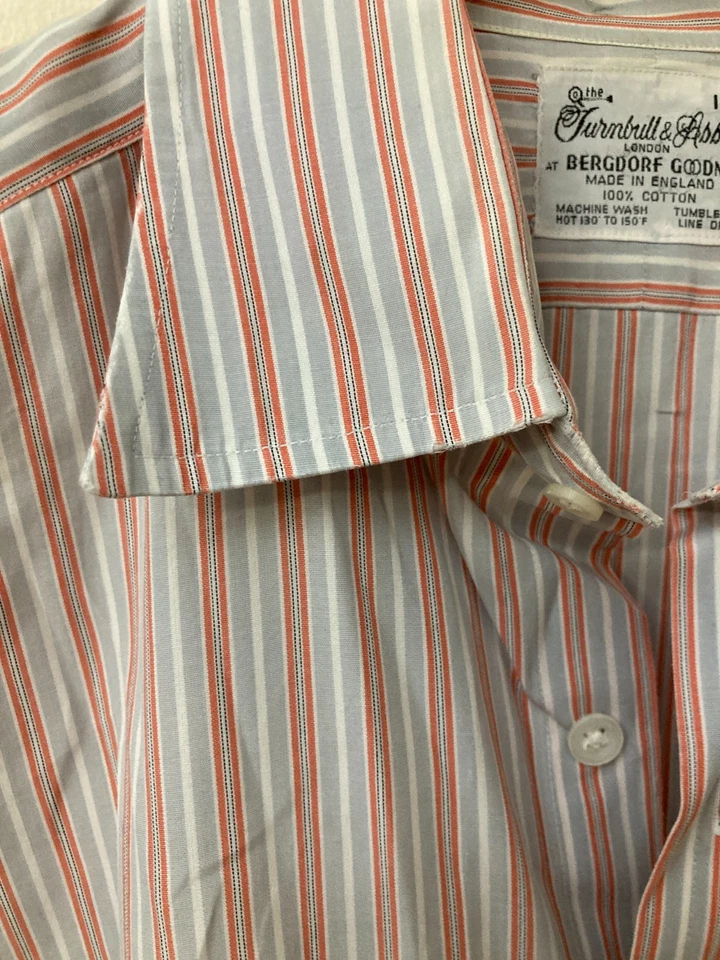 GUC TURNBULL & ASSER Dress Shirt Grey/Orange/White Striped 16.5/42 - Image 4 of 4